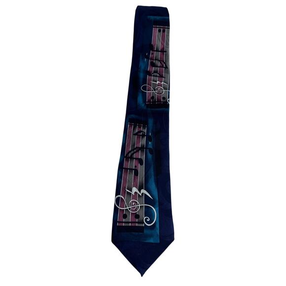 UPBEAT BY ROFFE Neck Tie Ferracci Musical Notes 100% Silk Art to Wear - Picture 2 of 7